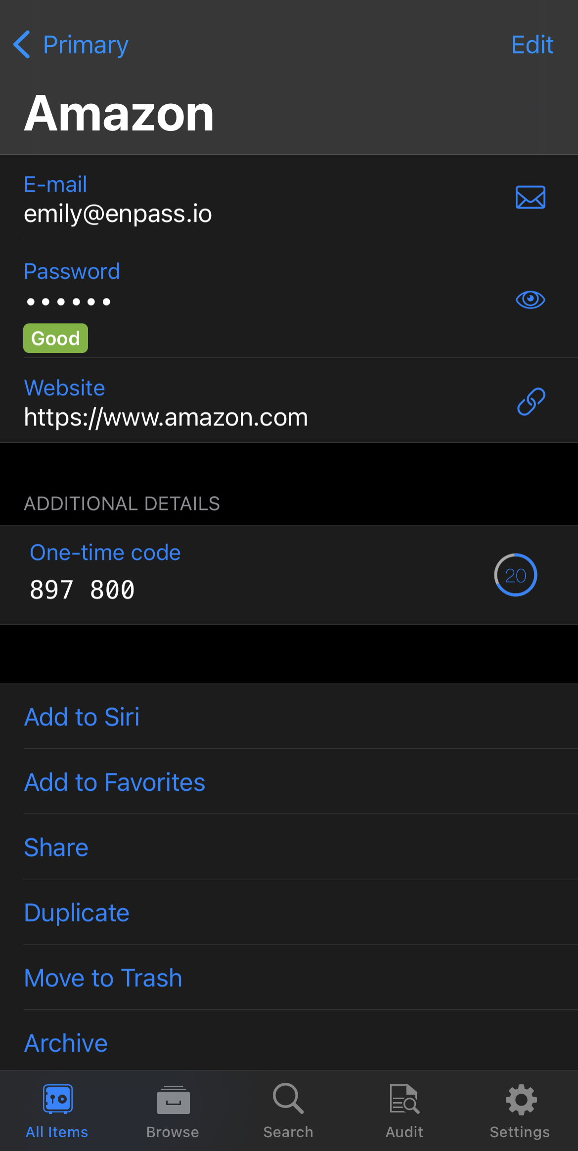 Archive an Item in Enpass on iOS device